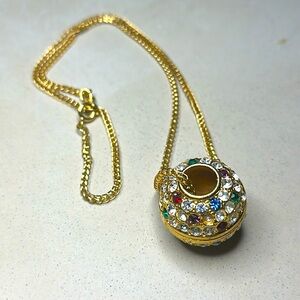 Vintage Big Gold Tone Crystal Rhinestone Ball Slide Chain Necklace By Joel